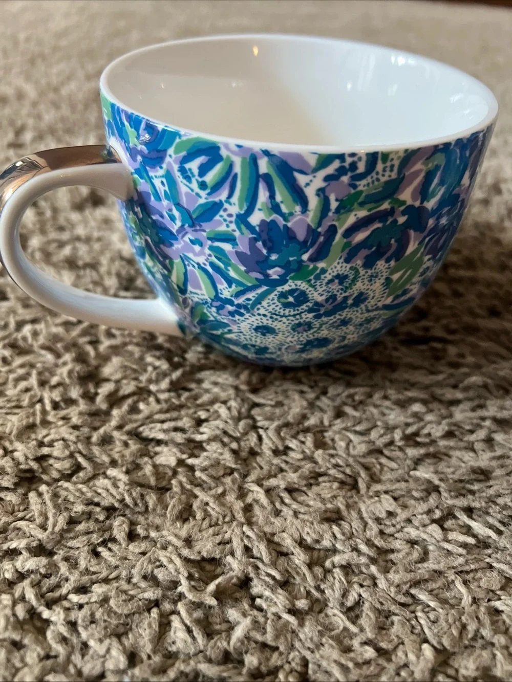 Lilly Pulitzer Coffee Mugs Set of 2 High Maintenance Blue Purple Floral Ceramic